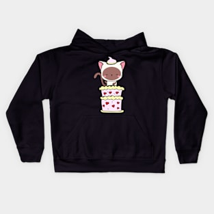 Funny white cat jumping out of a cake Kids Hoodie